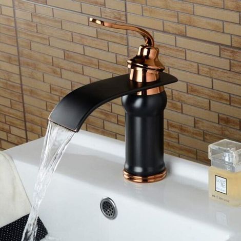 Antique black bronze waterfall basin tap, hot and cold brass, black and gold (1/4)