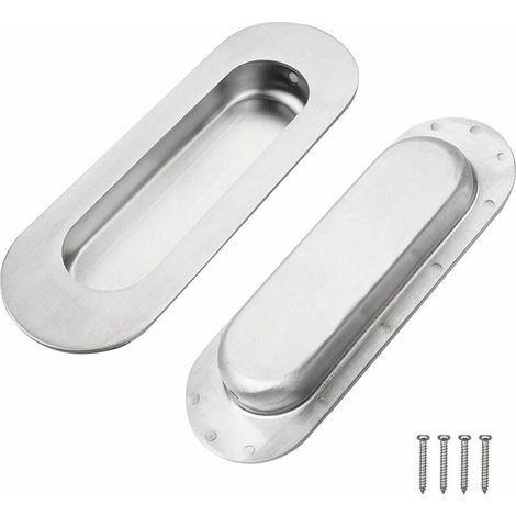 Poignée de porte coulissante encastrée 2 pièces poignée de porte coulissante encastrée poignée de traction poignée encastrée en acier inoxydable durable avec 4 vis pour tiroir d'armoire de porte (1/5)