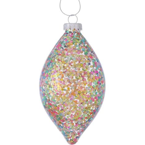 Kugel in Tropfenform mit buntem Glitter Ø 8 cm - Glas