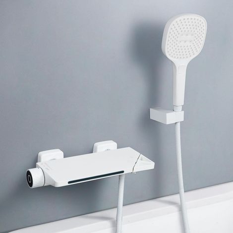 Robinet de Baignoire Cascade Mural Mitigeur de Baignoire avec Douchette Robinet Mitigeur pour Salle de Bains en Laiton Blanc PTBW10E (1/5)