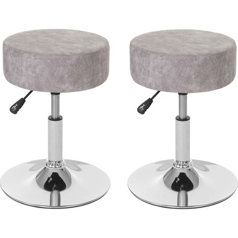 [NEUWERTIG] 2er-Set Hocker HHG-189, Sitzhocker Schminkhocker, höhenverstellbar Ø 35cm Wildlederimitat, vintage grau