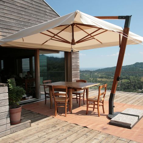 Ombrellone Decentrato da Giardino 2,2x2,2m Braccio in Legno Ecrù (1/5)