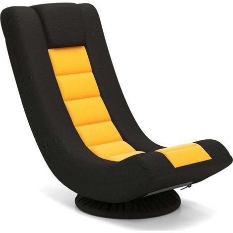 Chaise gaming jaune et noire pivotante Ă 360 avec dossier 4 positions, soutien lombaire et pliable pour salon, chambre et bureau (1/5)