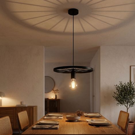 Lampada a sospensione per soggiorno in metallo nero, altezza 150 cm (1/5)