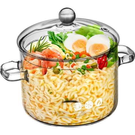 Hochwertiger Transparenter Glastopf Mit Deckel Und Doppelgriff Hitzebeständig Für Babynahrung Suppe Gemüse Und Instantnudeln Für Sicheres Kochen Zu Hause (1/5)