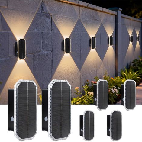 Applique Solaire Extérieur 1800mAh 3000K-6500K IP65 Lot de 6, efficacité +20%, 3 Températures, éclairage haut et bas, pour jardin, clôture, balcon, terrasse (1/5)