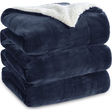 Plaid Polaire Sherpa Couverture - Bleu Marine, 220x240 cm Plaid Canape Grande Taille, Douce et Chaude Double Face avec Fourrure d'agneau et Tissu Polaire pour Canapé et Lit, Épais (1/5)