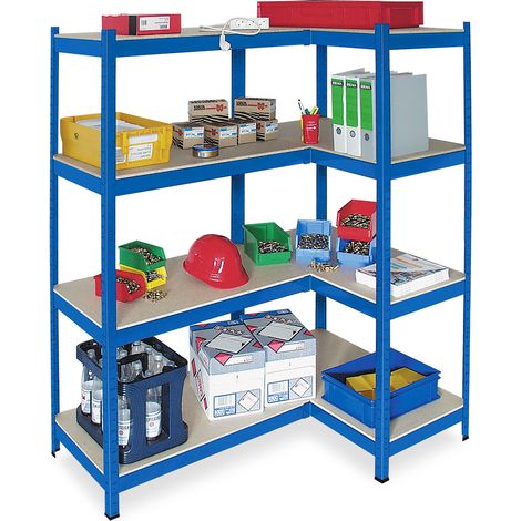 BRB Fachbodeneckregal für schwere Lasten, Stecksystem, Links, 4 Ebenen, Tragkraft 265 kg/Boden, BxTxH 900/1400 x 500 x 1800 m (1/2)