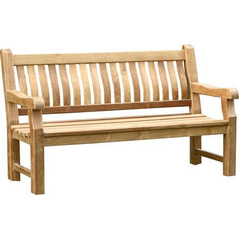 deVries Parkbank aus Teakholz Premium ergonomische Gartenbank 165 x 60 x 101 cm