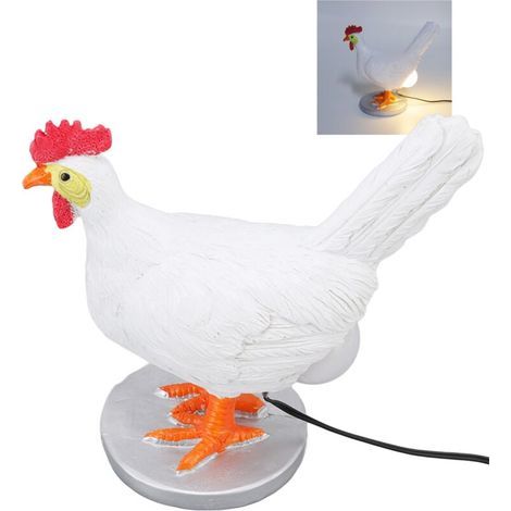 Lampe en forme d'œuf de poule, veilleuse LED 3D en forme de coq, lampe de table en résine réaliste, lampe d'œufs de Pâques lumineuse, lampes de bureau ornementales (1/4)
