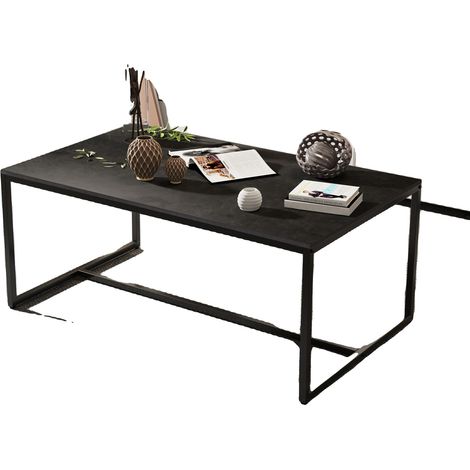 Table basse, design moderne minimaliste, surface en pierre frittée durable, Noir (1/2)