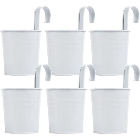 Lot de 6 Pots de Fleurs Intérieur Suspendu en Métal avec Crochet Amovible Décoration Jardinage - Blanc (1/5)