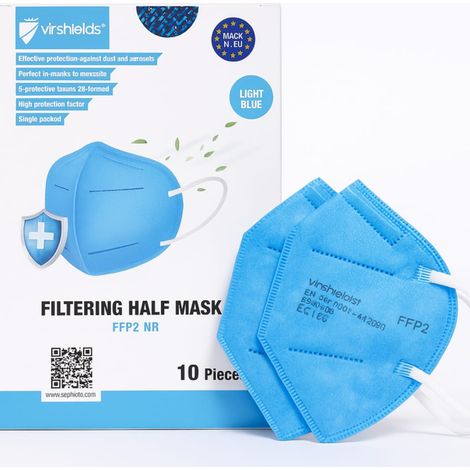 Masques de protection antiviraux FFP2 5 couches bleus Virshields - Lot de 10 (1/3)