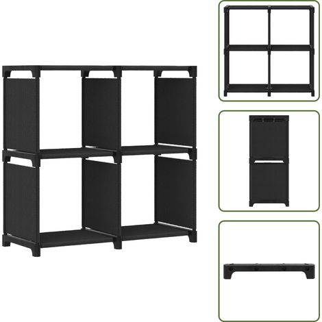 The Living Store Étagère d'affichage 4 cubes Noir 69x30x72,5 cm Tissu - Étagère Bibliothèque - Meuble Rangement - Étagère Design - Étagère Ouverte - Mobilier Intérieur