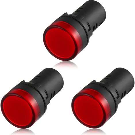 Lot de 3 voyants LED 220V - Indicateurs rouges 22mm - Montage panneau industriel - Signalisation lumineuse haute visibilité - Pour machines et tableaux électriques (1/5)