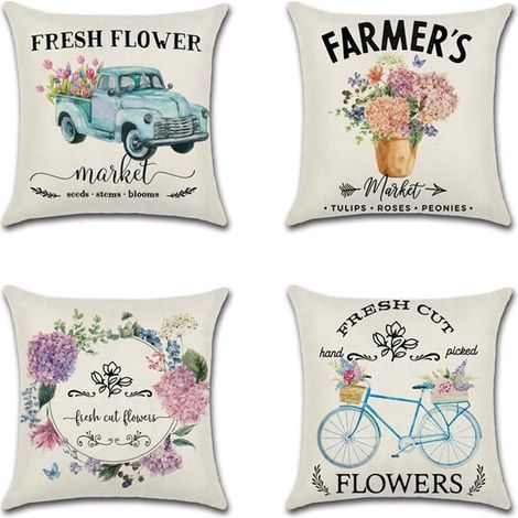 Fundas de cojín con estampados de pájaros, flores y estilo campestre, ideales para sofás, salones, dormitorios y decoración de interiores, 45x45 cm, juego de 4 piezas (estilo campestre). (1/5)