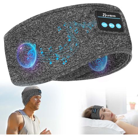 Flintronic Casque de Sommeil, Bandeau Bluetooth, Anti Bruit Sommeil Bandeau Bluetooth, pour Sport, Voyage, Dormeurs Latéraux(Gris) (1/5)