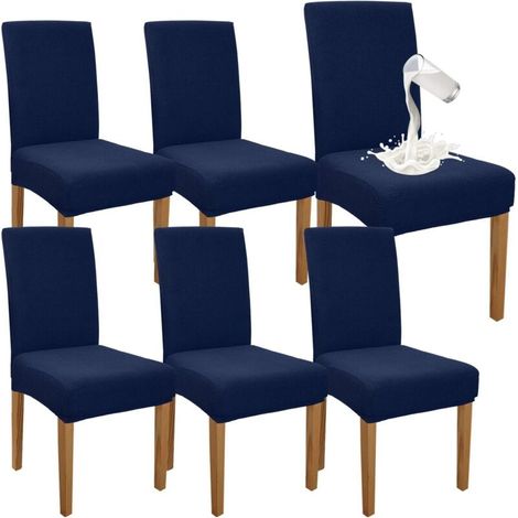 (Bleu Marine)Lot de 6 housses de chaise de salle à manger imperméables de qualité supérieure, élastiques, hautes, pour salle à manger, protection de chaise amovible, pour cuisine, fête (1/5)