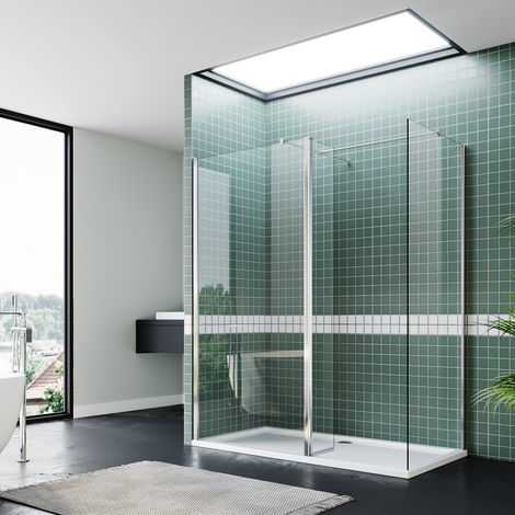 ELEGANT 1200 x 900 mm Walk in Wetroom Shower Enclosure Panel 8mm Easy Clean Glass Shower Glass Panel with 300mm Flipper Panel + Shower Tray