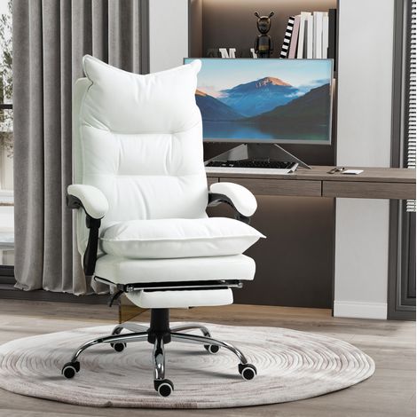 Silla de oficina reclinable con reposapiés, giratoria, blanca de polipiel (1/5)