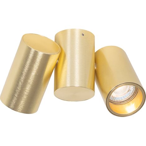 Qazqa – Plafonnier à spot 2 lumières orientables – Acier doré et laiton – Dimensions 172x110mm – Éclairage intérieur pour salon et chambre