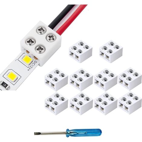 Lot de 10 connecteurs à 2 broches 10 mm sans soudure pour bande lumineuse LED 5 V 12 V 24 V avec tournevis (1/4)