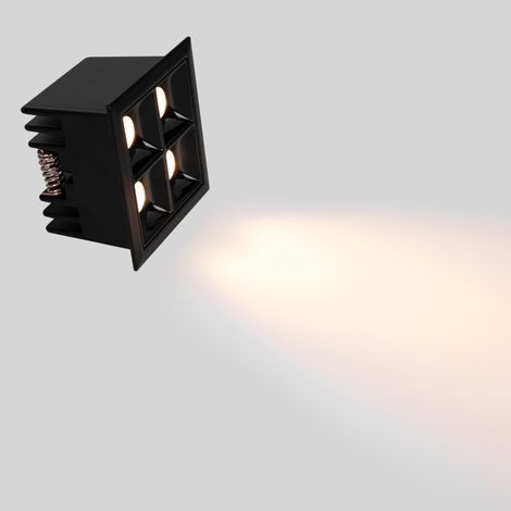 Downlight LED Cuadrado Empotrable 8W - Negro - 4 Focos -
