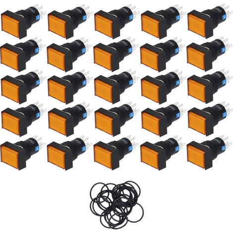25 pièces interrupteur poussoir auto-réinitialisable 6 broches rectangulaire momentané ABS avec rondelle 220V (1/5)
