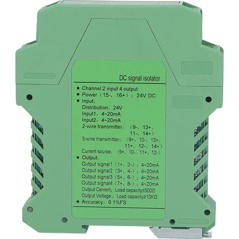 Convertisseur isolateur 24V DC pour transmetteurs courant/tension, détection API, 2 entrées 4 sorties, signal 0-5V. (1/5)