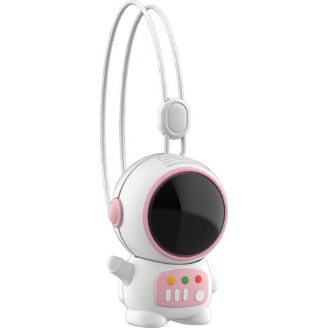 Ventilateur de cou portable à 2 vitesses sans pales, mini ventilateur suspendu, rechargeable par USB, pour une utilisation intérieure et extérieure, forme d'astronaute rose (1/5)