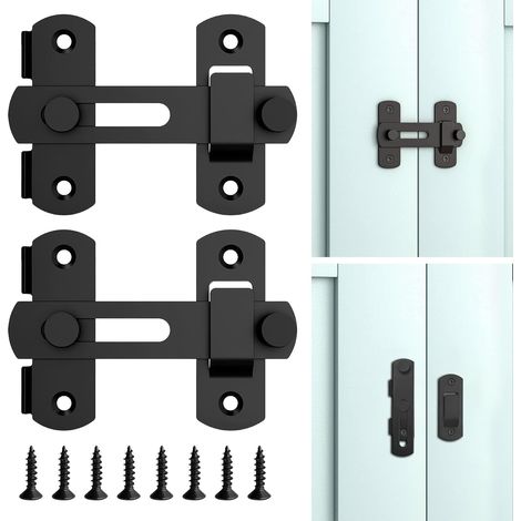 2er-Pack Holztürschlösser für den Außenbereich, robuster Schiebetürriegel aus Edelstahl, Haspenriegel für Zaun, Scheune, Garage, Gartenhaus, Schwarz