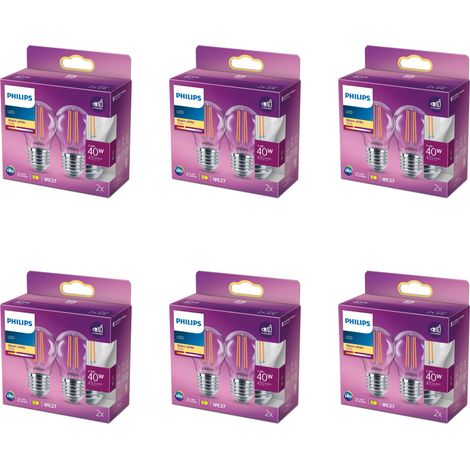 Philips Conjunto Pack E27 Bombilla Globo 40W Transparente No Regulable Luz blanca cálida - 12 unidades (1/3)
