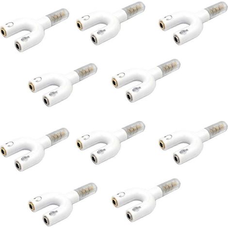 Lot de 10 répartiteurs audio pour prise casque 3,5 mm, adaptateurs en U, microphones et connecteurs rotatifs audio combinés (blanc) (1/5)
