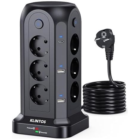 Multiprise avec Interrupteur, 12 Prises Électriques, 4 USB A (1/5)