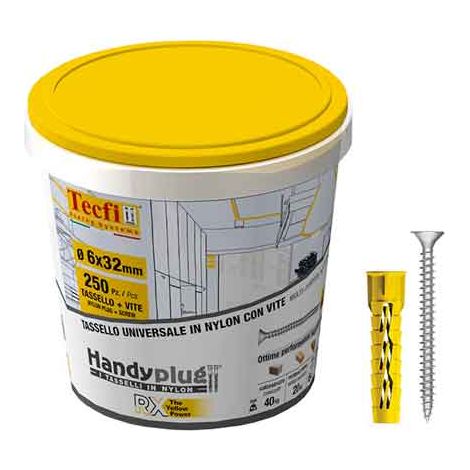 TASSELLO CON VITE IN BARATTOLO 'RX' Ø 10x50 mm - vite 6,0x60 mm - Confezione 50 pezzi - TECFI