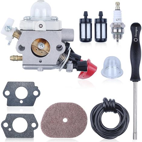 Kit Carburateur pour STIHL FS56 FS70 KM56 Series, Carburateur + Filtre à Air + Filtre à Carburant + Tuyau de Carburant + Bougie Pièces de Rechange pour Débroussailleuses