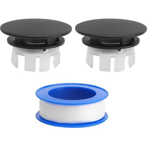 [JAMAIS UTILISÉ]2 Pièces Cache de Trop-Plein Bague Trop Plein Lavabo pour Salle de Bain Cuisine Bassin Lavabo Rond Couvercle Bouchon Trop Plein Lavabo avec Une Bobine de Ruban PTFE Noir (1/4)