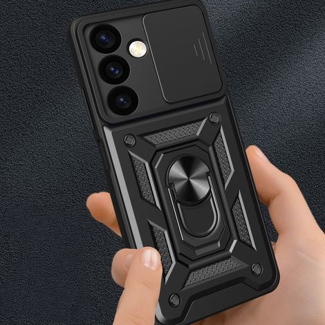 Funda para Samsung Galaxy S24, anillo deslizante reforzado, negro + cristal 9H (1/5)