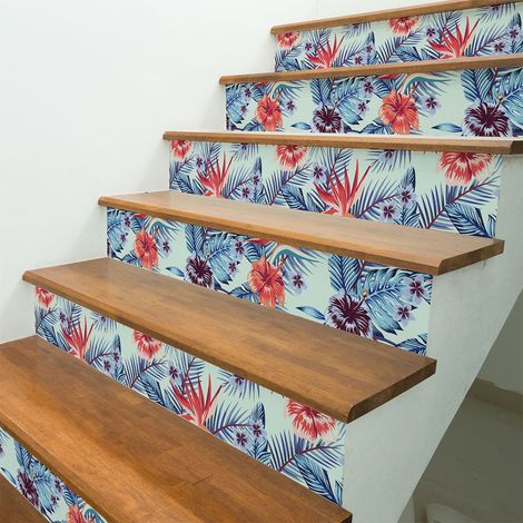 Stickers adhésifs escalier carrelages contremarche - TROPICAL NATAL - 2 bandes de 12.5x87.5cm (1/3)