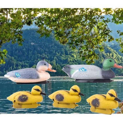 Lot De 3 Décorations , 1 Màle + 1 Femelle Canard + 3 Canetons, Artificiel (1/5)