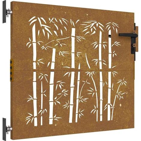 Portail de jardin, 85x100 cm, acier résistant aux intempéries avec motif grain de bambou.