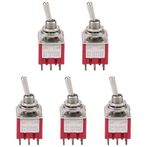 5Pcs 3PDT 9 Pin Rocker Switch 6mm 2A/250VAC 5A/120VAC ON-ON 2 Position (1/4)