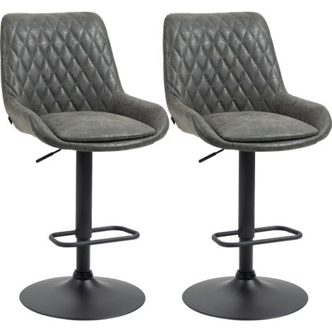 Set of 2 Adjustable Retro Bar Stools,Upholstered Kitchen Chairs with Back and Swivel Seat in Dark Grey for Modern Interiors