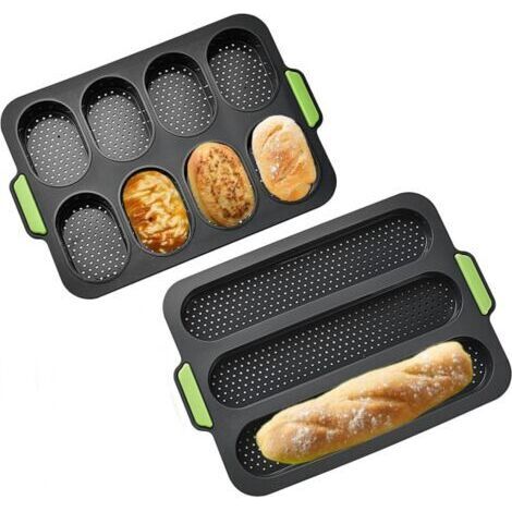 BUNTHAUS Moule à Baguette Silicone Antiadhésif, Plaque à Pain Long Plaque à Baguette Hot-dog (Gris, Baguette) (1/4)