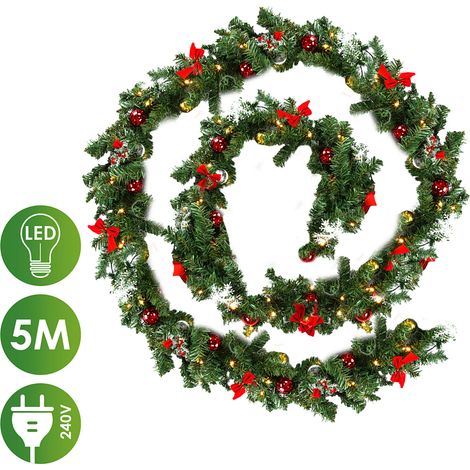 Wolketon Weihnachtsgirlande 5m. Tannengirlande mit 100 LED warmweiß inkl.Girlande Weihnachten. Deko Weihnachten Innen Außen IP44 (5 Meter langes Netzkabel) (1/3)