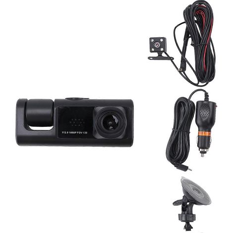 Cámara DVR para coche de 3 canales, cámara de salpicadero 1080P, cámara de coche de 3 vías con visión nocturna IR, grabación en bucle, (1/5)