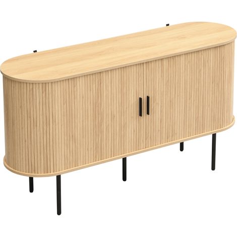 Buffet moderne en MDF avec portes à rideau coulissantes, poignées en aluminium et pieds en fer – Meuble de rangement polyvalent 140 x 40 x 78 cm couleur bois (1/5)