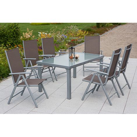 Amalfi Set 7tlg 6 Sessel taupe Tisch 140(200)x90cm Alu/Textil