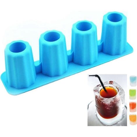 Moule à glace en silicone pour whisky, verres à shooter, plateau à 4 cavités pour faire soi-même (1/4)