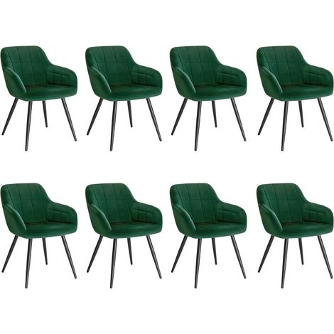 WOLTU Sedie Set di 8 Sedie da Pranzo Sedie da Cucina con Gambe in Metallo per Sala da Pranzo, Velluto, Verde scuro